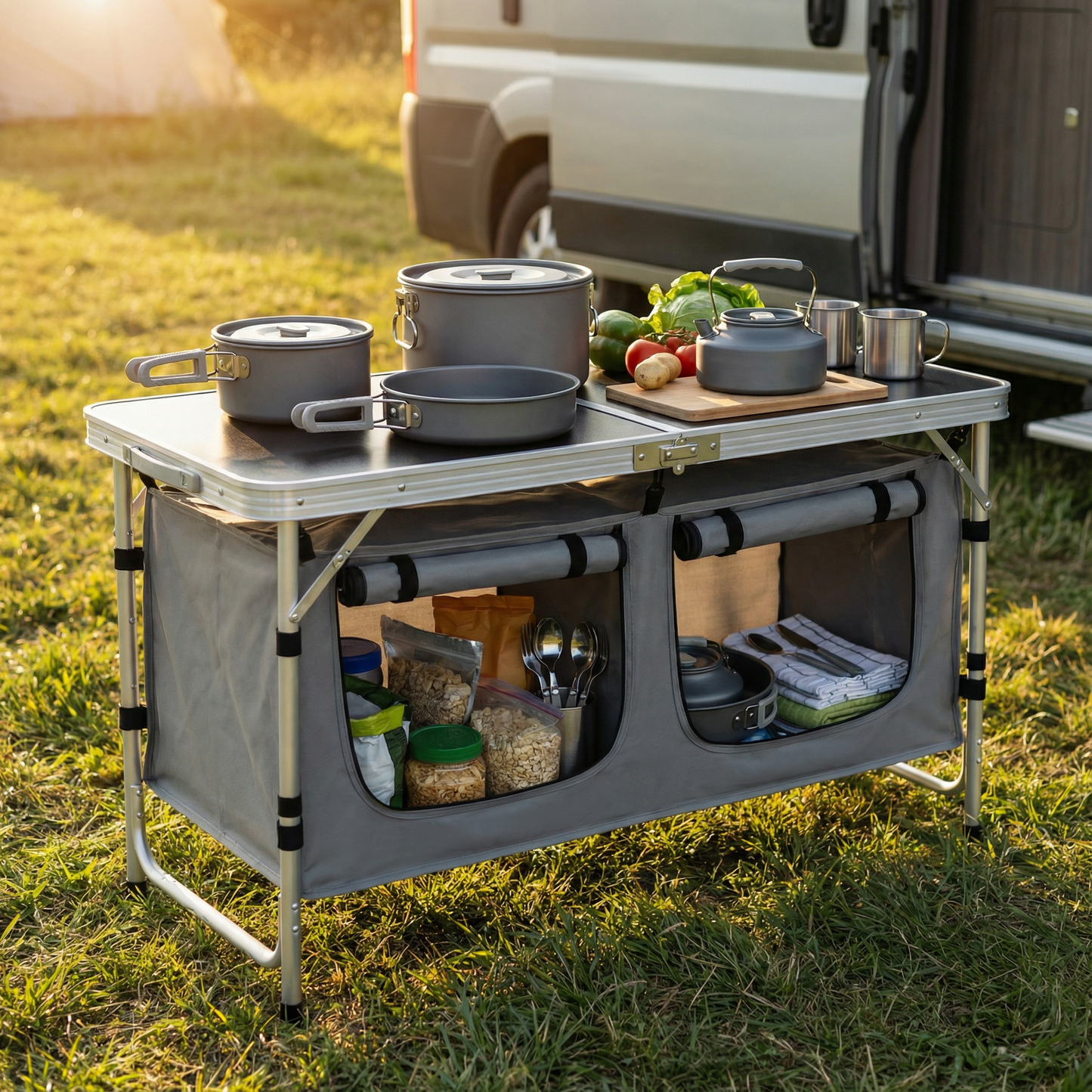 Camping Kitchen Station – Portable Folding Outdoor with Storage
