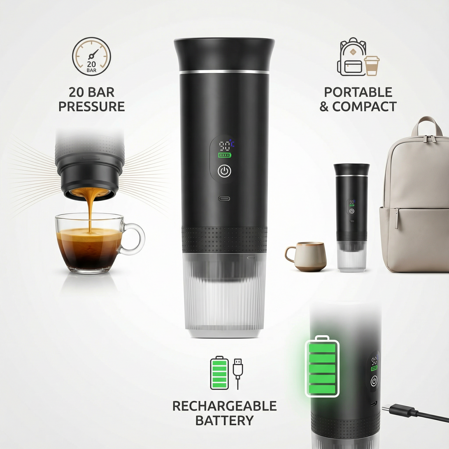 Portable Espresso Machine – Rechargeable Coffee Maker for Travel & Camping