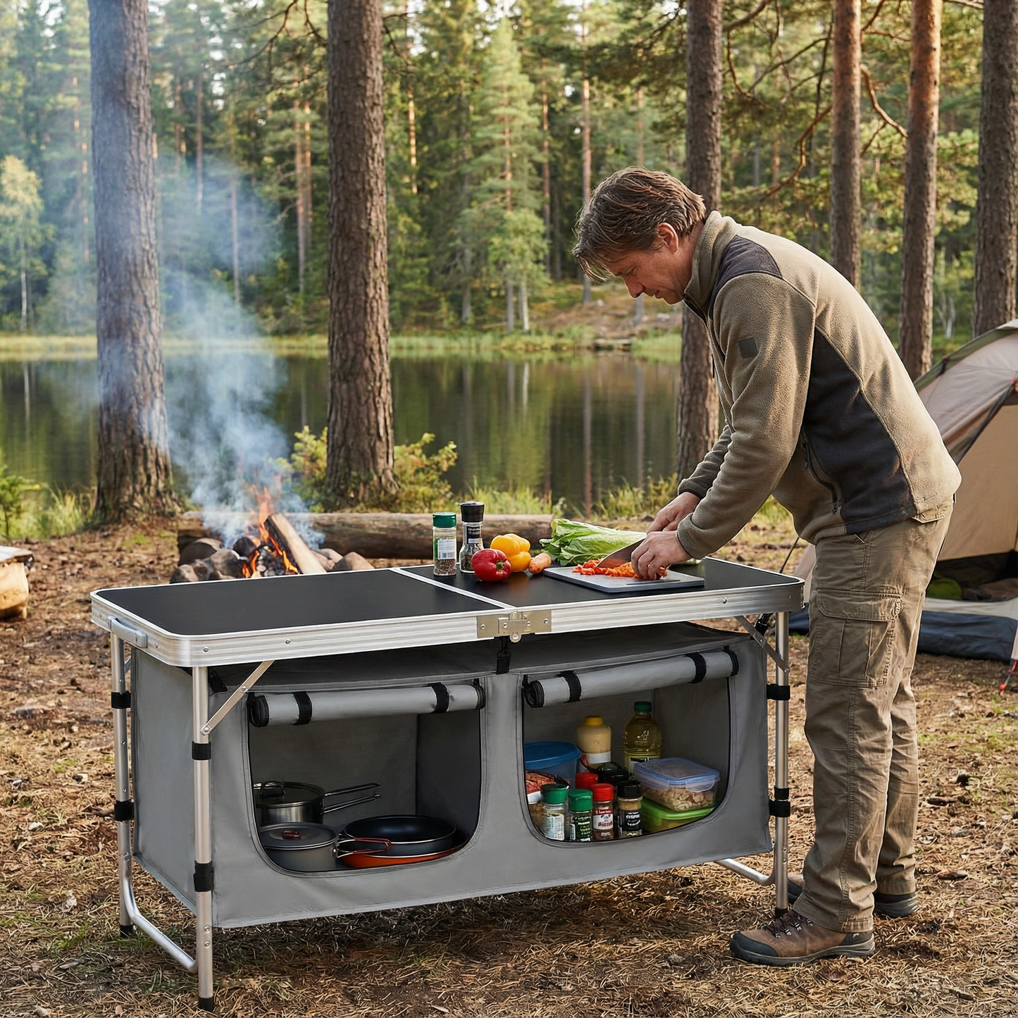 Camping Kitchen Station – Portable Folding Outdoor with Storage